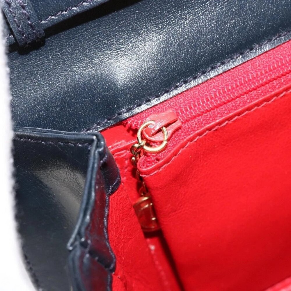 GUCCI Chain Shoulder Bag Leather Navy Gold - Picture 13 of 16